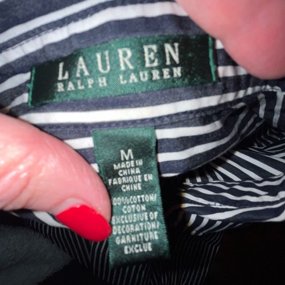 Lauren Ralph Lauren Black and White Striped Button Down Shirt - Picture 4 of 5